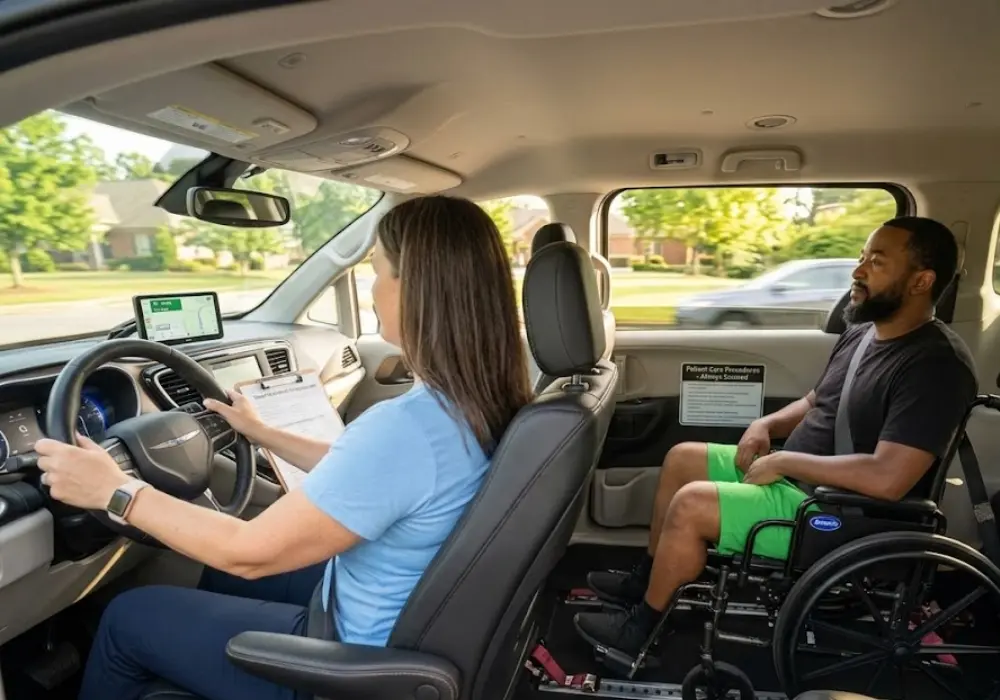 Bon Santé Transportation compassionate NEMT driver assisting patient Spartanburg SC